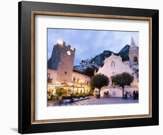 Evening, Piazza Ix Aprile, Torre Dell Orologio, Church of San Giuseppe, Taormina, Sicily, Italy-Martin Child-Framed Photographic Print