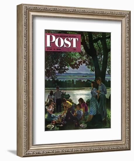 "Evening Picnic," Saturday Evening Post Cover, June 4, 1949-John Falter-Framed Giclee Print