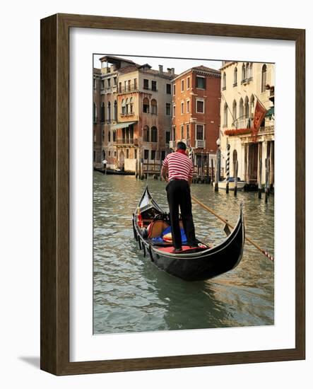 Evening Picture of a Gondolier on the Grand Canal, Venice, Veneto, Italy, Europe-Peter Richardson-Framed Photographic Print