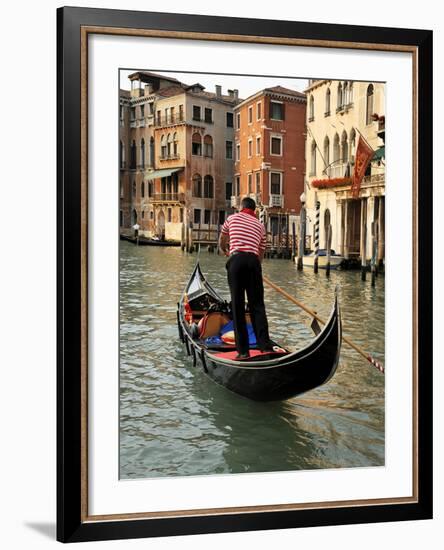 Evening Picture of a Gondolier on the Grand Canal, Venice, Veneto, Italy, Europe-Peter Richardson-Framed Photographic Print