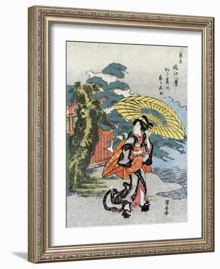 Evening Rain at Karasaki, Japanese Wood-Cut Print-Lantern Press-Framed Art Print