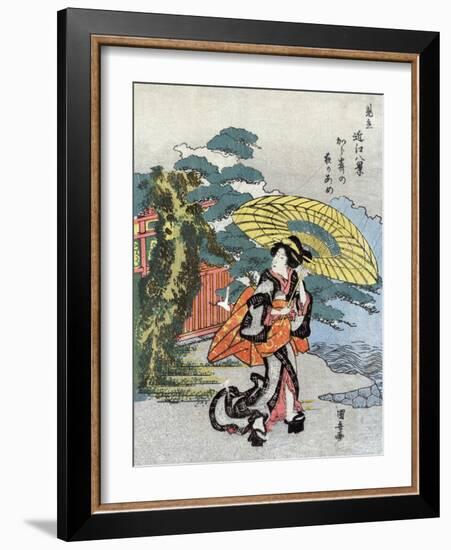 Evening Rain at Karasaki, Japanese Wood-Cut Print-Lantern Press-Framed Art Print