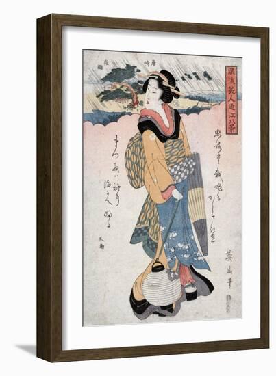 Evening Rain at Karasaki, no.2, Japanese Wood-Cut Print-Lantern Press-Framed Art Print