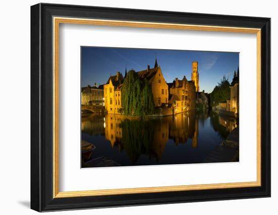 Evening reflections on Rozenhoedkaai, with Belfry (Belfort) Tower, UNESCO World Heritage Site, Brug-Peter Barritt-Framed Photographic Print