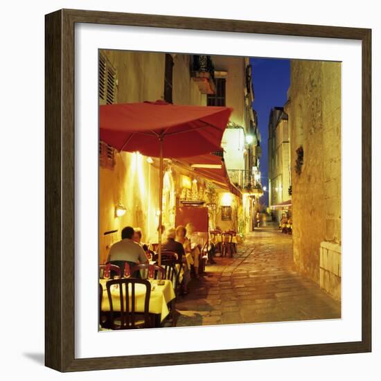 Evening Restaurant Scene in Haute Ville, Bonifacio, South Corsica, Corsica, France, Europe-Stuart Black-Framed Photographic Print