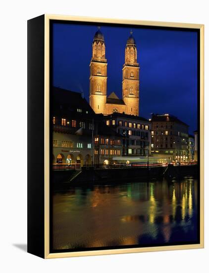 Evening, River Limmat, Zurich, Switzerland-Walter Bibikow-Framed Premier Image Canvas