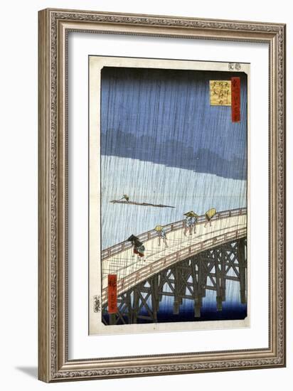 Evening Shower at Atake and the Great Bridge, 1856-1858-Utagawa Hiroshige-Framed Giclee Print