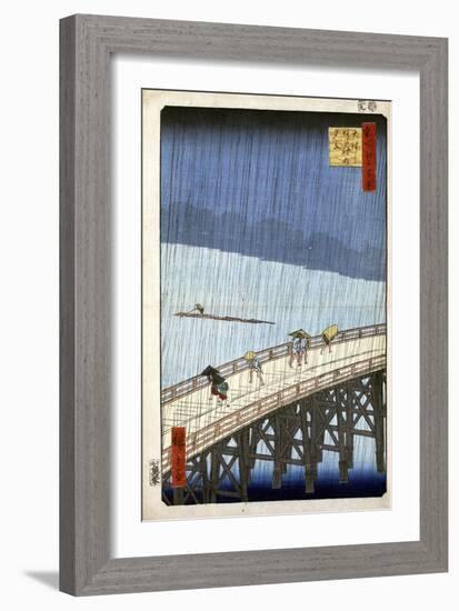 Evening Shower at Atake and the Great Bridge, 1856-1858-Utagawa Hiroshige-Framed Giclee Print