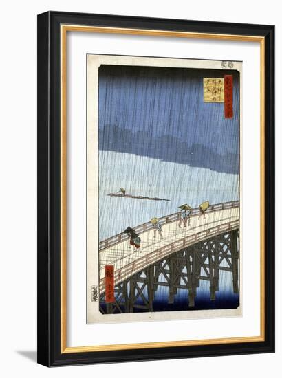 Evening Shower at Atake and the Great Bridge, 1856-1858-Utagawa Hiroshige-Framed Giclee Print