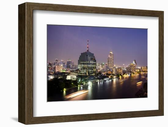 Evening Skyline, Chao Phraya River Waterfront, Bangkok, Thailand-Cindy Miller Hopkins-Framed Photographic Print
