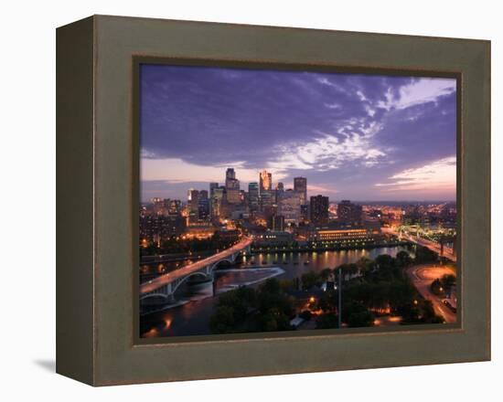 Evening Skyline Scene from St. Anthony Main, Minneapolis, Minnesota-Walter Bibikow-Framed Premier Image Canvas