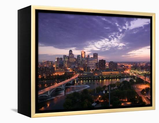 Evening Skyline Scene from St. Anthony Main, Minneapolis, Minnesota-Walter Bibikow-Framed Premier Image Canvas
