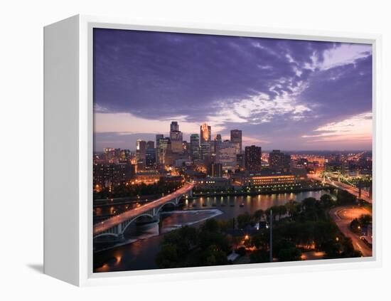 Evening Skyline Scene from St. Anthony Main, Minneapolis, Minnesota-Walter Bibikow-Framed Premier Image Canvas