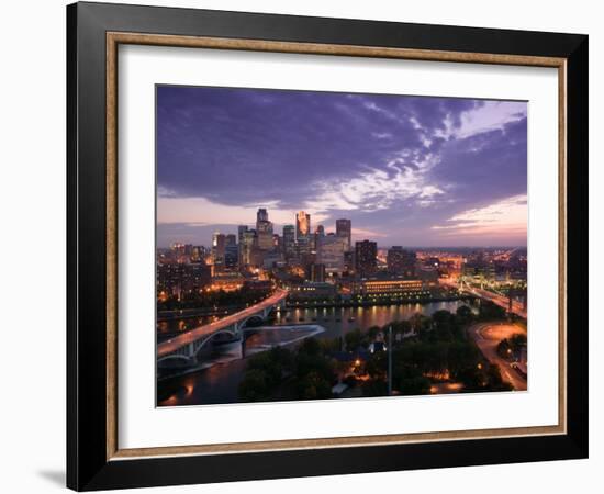 Evening Skyline Scene from St. Anthony Main, Minneapolis, Minnesota-Walter Bibikow-Framed Photographic Print