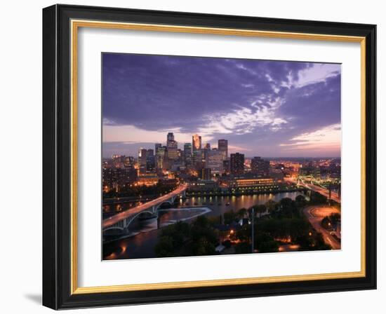 Evening Skyline Scene from St. Anthony Main, Minneapolis, Minnesota-Walter Bibikow-Framed Photographic Print