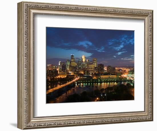 Evening Skyline Scene from St. Anthony Main, Minneapolis, Minnesota-Walter Bibikow-Framed Photographic Print