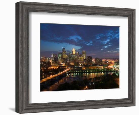 Evening Skyline Scene from St. Anthony Main, Minneapolis, Minnesota-Walter Bibikow-Framed Photographic Print