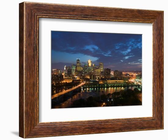 Evening Skyline Scene from St. Anthony Main, Minneapolis, Minnesota-Walter Bibikow-Framed Photographic Print