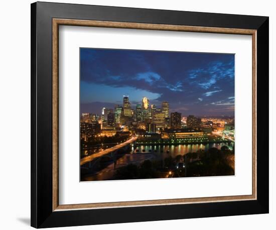 Evening Skyline Scene from St. Anthony Main, Minneapolis, Minnesota-Walter Bibikow-Framed Photographic Print