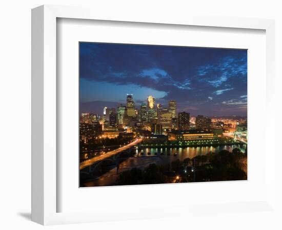 Evening Skyline Scene from St. Anthony Main, Minneapolis, Minnesota-Walter Bibikow-Framed Photographic Print