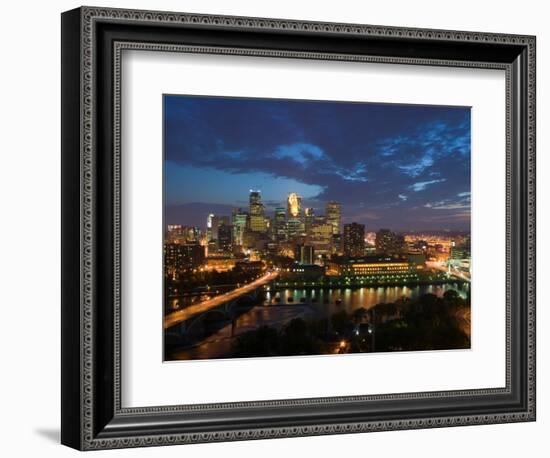 Evening Skyline Scene from St. Anthony Main, Minneapolis, Minnesota-Walter Bibikow-Framed Photographic Print