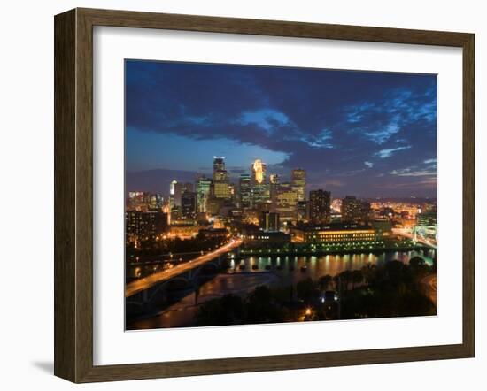 Evening Skyline Scene from St. Anthony Main, Minneapolis, Minnesota-Walter Bibikow-Framed Photographic Print