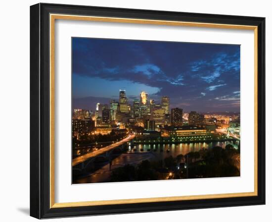 Evening Skyline Scene from St. Anthony Main, Minneapolis, Minnesota-Walter Bibikow-Framed Photographic Print