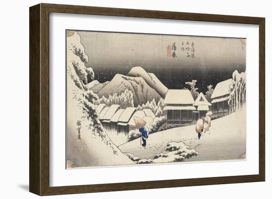 Evening Snow at Kanbara From the Series 53 Stations of the Tokaido, c.1833-4-Ando or Utagawa Hiroshige-Framed Giclee Print