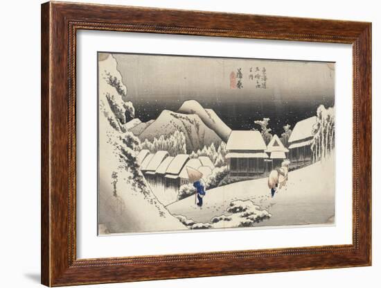 Evening Snow at Kanbara From the Series 53 Stations of the Tokaido, c.1833-4-Ando or Utagawa Hiroshige-Framed Giclee Print