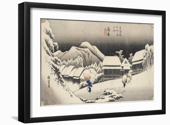 Evening Snow at Kanbara From the Series 53 Stations of the Tokaido, c.1833-4-Ando or Utagawa Hiroshige-Framed Giclee Print