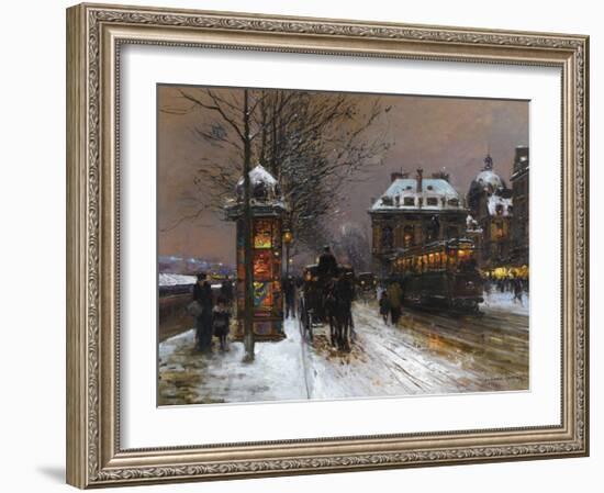 Evening Snow at the Institute of France-Edouard Cortes-Framed Premium Giclee Print