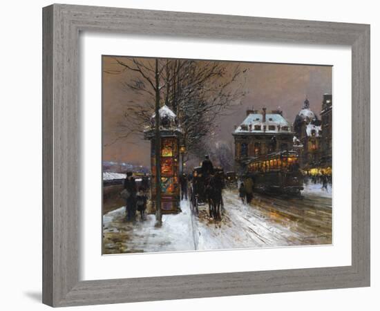 Evening Snow at the Institute of France-Edouard Cortes-Framed Premium Giclee Print