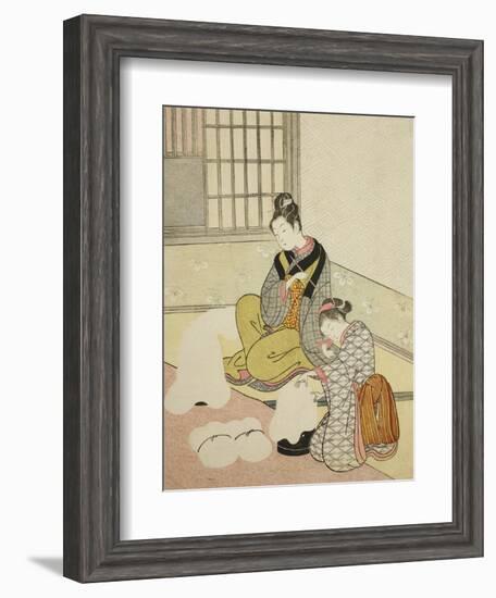 Evening Snow on a Floss Shaper , from the series Eight Views of the Parlor , c.1766-Suzuki Harunobu-Framed Giclee Print