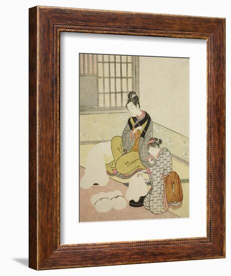 Evening Snow on a Floss Shaper , from the series Eight Views of the Parlor , c.1766-Suzuki Harunobu-Framed Giclee Print