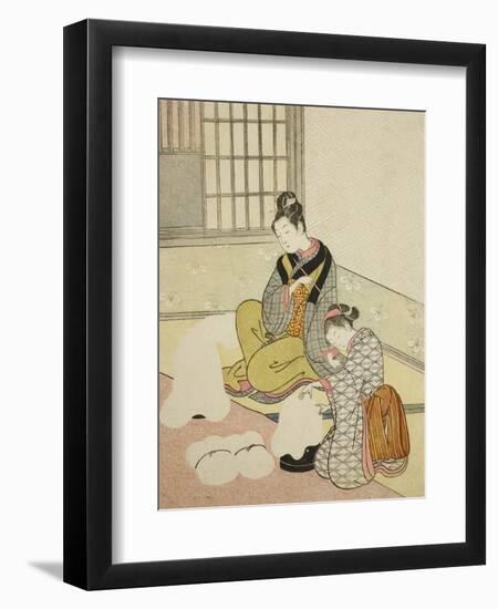 Evening Snow on a Floss Shaper , from the series Eight Views of the Parlor , c.1766-Suzuki Harunobu-Framed Giclee Print