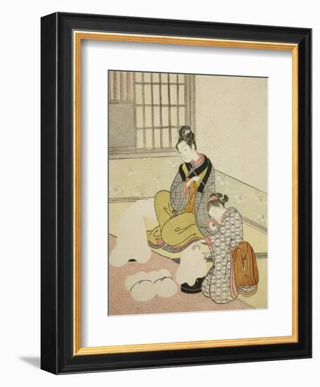 Evening Snow on a Floss Shaper , from the series Eight Views of the Parlor , c.1766-Suzuki Harunobu-Framed Giclee Print