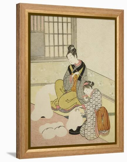 Evening Snow on a Floss Shaper , from the series Eight Views of the Parlor , c.1766-Suzuki Harunobu-Framed Premier Image Canvas