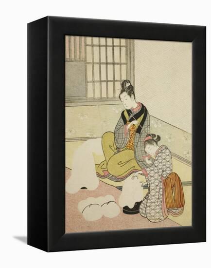 Evening Snow on a Floss Shaper , from the series Eight Views of the Parlor , c.1766-Suzuki Harunobu-Framed Premier Image Canvas