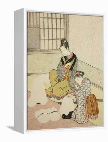 Evening Snow on a Floss Shaper , from the series Eight Views of the Parlor , c.1766-Suzuki Harunobu-Framed Premier Image Canvas