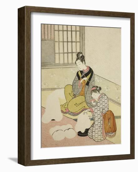 Evening Snow on a Floss Shaper , from the series Eight Views of the Parlor , c.1766-Suzuki Harunobu-Framed Giclee Print