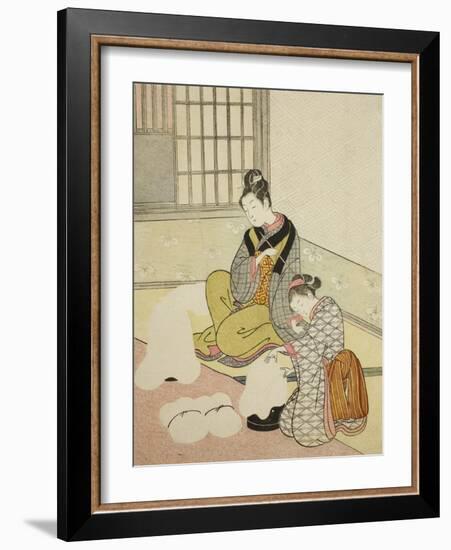 Evening Snow on a Floss Shaper , from the series Eight Views of the Parlor , c.1766-Suzuki Harunobu-Framed Giclee Print