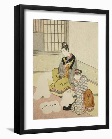 Evening Snow on a Floss Shaper , from the series Eight Views of the Parlor , c.1766-Suzuki Harunobu-Framed Giclee Print