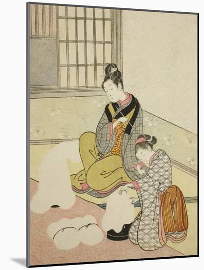Evening Snow on a Floss Shaper , from the series Eight Views of the Parlor , c.1766-Suzuki Harunobu-Mounted Giclee Print