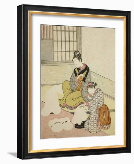 Evening Snow on a Floss Shaper , from the series Eight Views of the Parlor , c.1766-Suzuki Harunobu-Framed Giclee Print