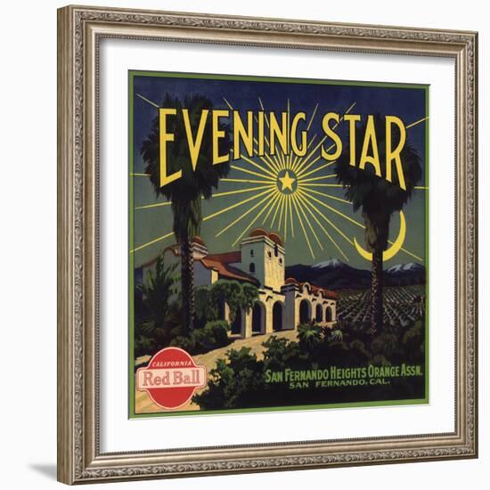 Evening Star Brand - San Fernando, California - Citrus Crate Label-Lantern Press-Framed Art Print