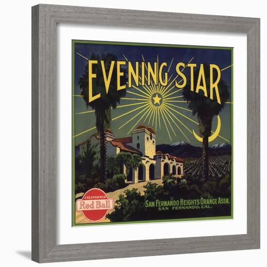 Evening Star Brand - San Fernando, California - Citrus Crate Label-Lantern Press-Framed Art Print