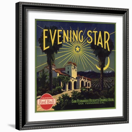 Evening Star Brand - San Fernando, California - Citrus Crate Label-Lantern Press-Framed Art Print