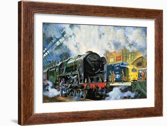 Evening Star, the Last Steam Locomotive and the New Diesel-Electric Deltic-Harry Green-Framed Giclee Print