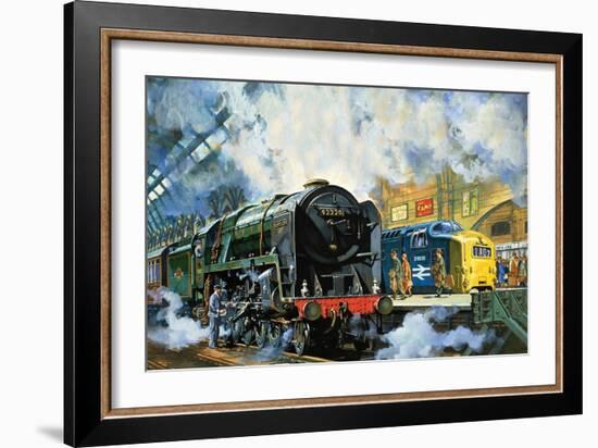 Evening Star, the Last Steam Locomotive and the New Diesel-Electric Deltic-Harry Green-Framed Giclee Print