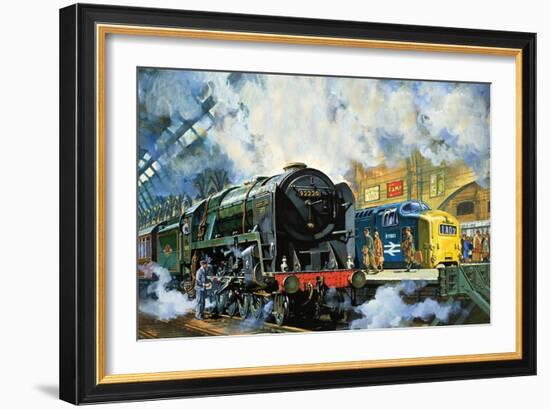 Evening Star, the Last Steam Locomotive and the New Diesel-Electric Deltic-Harry Green-Framed Giclee Print